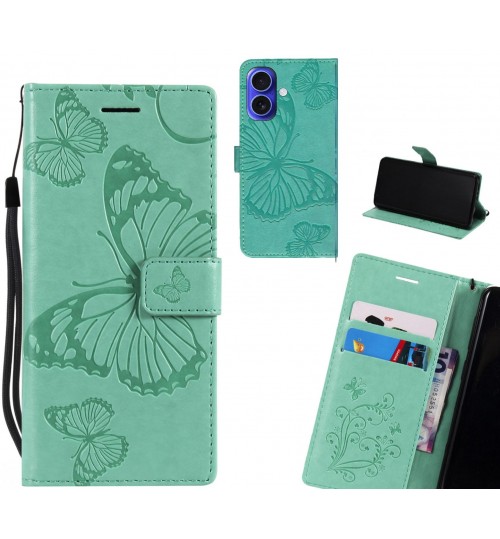 Iphone 16 Case Embossed Butterfly Wallet Leather Case - Green