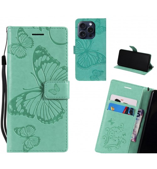 Iphone 16 Pro Max Case Embossed Butterfly Wallet Leather Case - Green