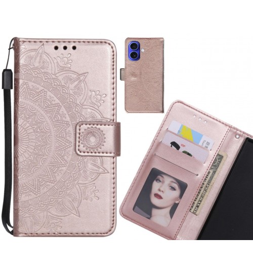 Iphone 16 Case Mandala Embossed Leather Wallet Case - Rose Gold
