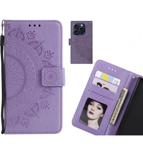 Iphone 16 Pro Max Case Mandala Embossed Leather Wallet Case - Purple