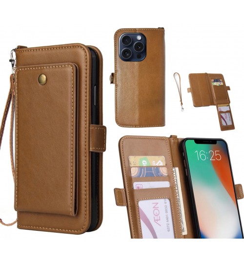 Iphone 16 Pro Max Case Retro Leather Wallet Case - Brown