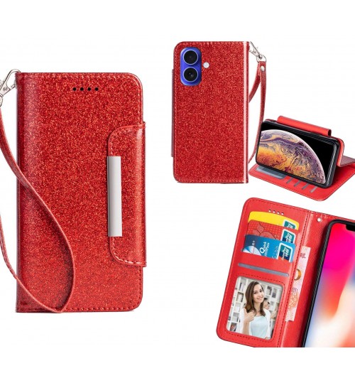 Iphone 16 Case Glitter Wallet Case Id Wide Magnetic Closure - Red