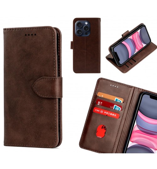 Iphone 16 Pro Case Premium Leather Id Wallet Case - Dark Brown