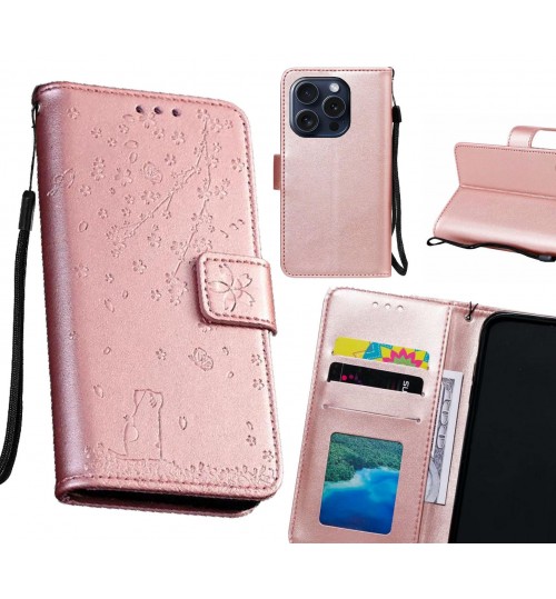 Iphone 16 Pro Case Embossed Wallet Leather Case - Rose Gold