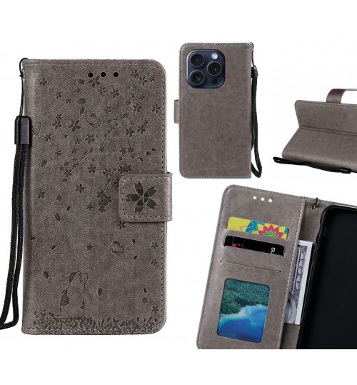 Iphone 16 Pro Case Embossed Wallet Leather Case - Grey