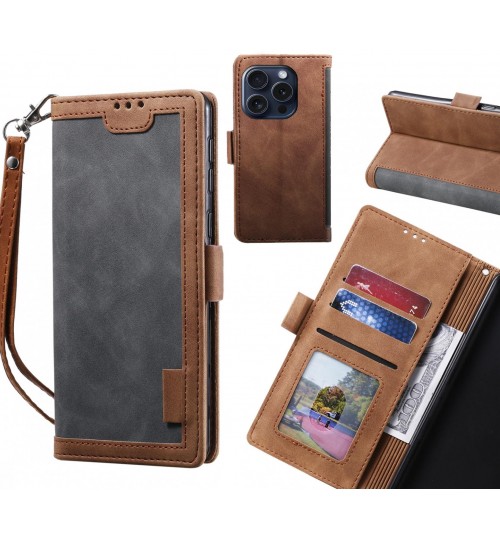 Iphone 16 Pro Case Wallet Denim Leather Case Cover - Grey