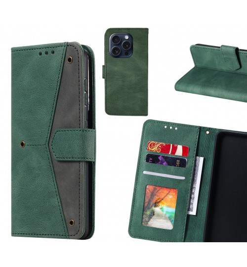 Iphone 16 Pro Case Wallet Denim Leather Case Cover - Green