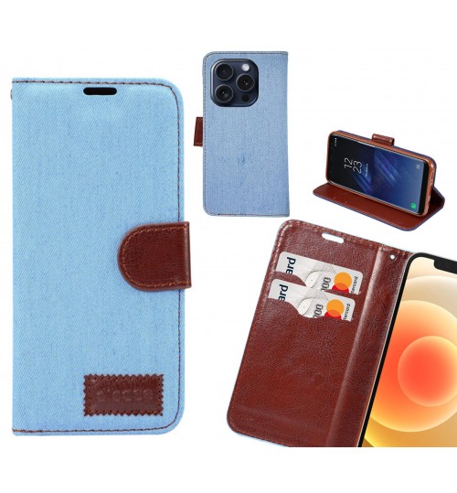 Iphone 16 Pro Max Case Wallet Case Denim Leather Case - Faded Light Blue