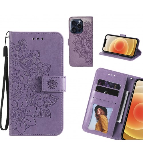 Iphone 16 Pro Max Case Embossed Floral Leather Wallet Case - Purple