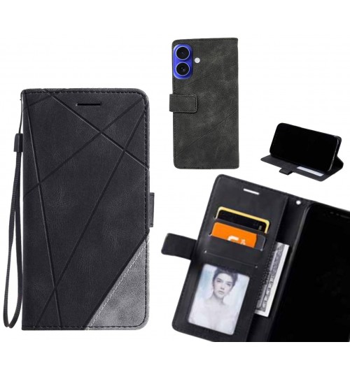 Iphone 16 Case Wallet Premium Denim Leather Cover - Black