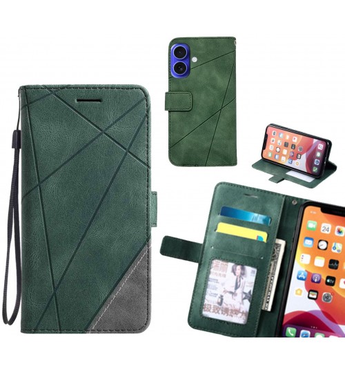 Iphone 16 Case Wallet Premium Denim Leather Cover - Green