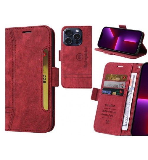 Iphone 16 Pro Max Case Alcantara 4 Cards Wallet Case - Red