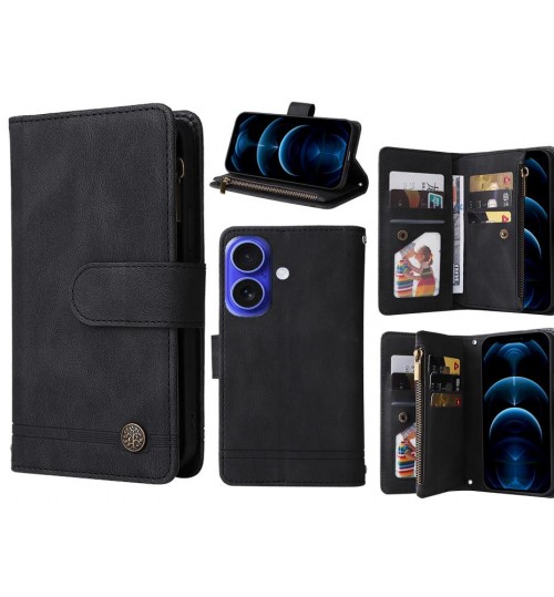 Iphone 16 Case 9 Card Slots Wallet Denim Leather Case - Black