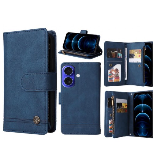 Iphone 16 Case 9 Card Slots Wallet Denim Leather Case - Blue
