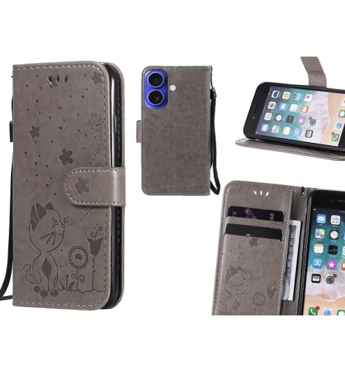 Iphone 16 Case Embossed Wallet Leather Case - Grey
