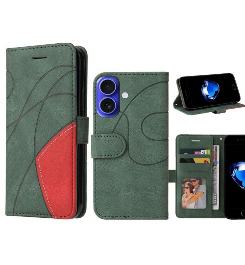 Iphone 16 Case Wallet Premium Denim Leather Cover - Green