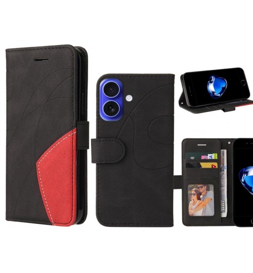Iphone 16 Case Wallet Premium Denim Leather Cover - Black
