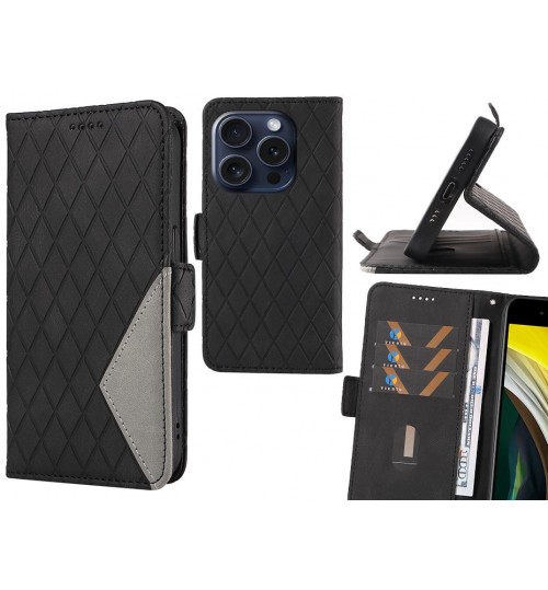 Iphone 16 Pro Max Case Grid Wallet Leather Case - Black
