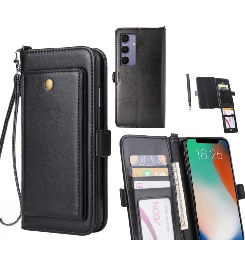 Samsung Galaxy S24 Fe Case Retro Leather Wallet Case - Black