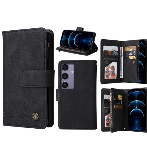 Samsung Galaxy S24 Fe Case 9 Card Slots Wallet Denim Leather Case - Black