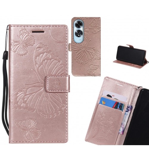 Oppo A60 Case Embossed Butterfly Wallet Leather Case - Rose Gold