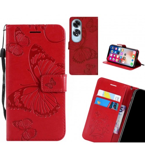 Oppo A60 Case Embossed Butterfly Wallet Leather Case - Red