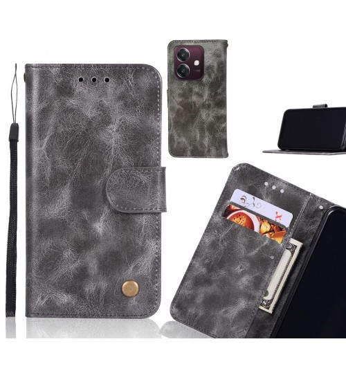 Oppo A3x Case Vintage Fine Leather Wallet Case - Grey