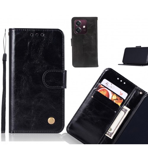 Oppo A3x Case Vintage Fine Leather Wallet Case - Black