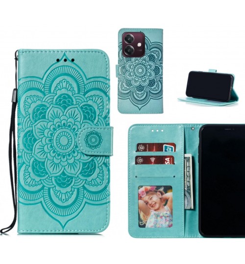 Oppo A3x Case Leather Wallet Case Embossed Pattern - Green