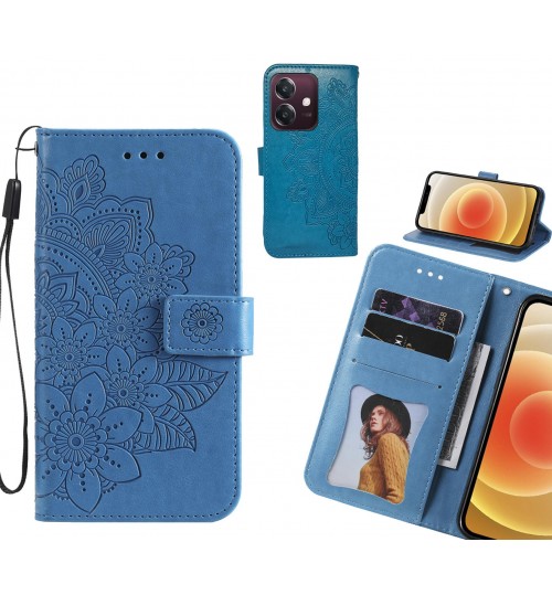 Oppo A3x Case Embossed Floral Leather Wallet Case - Blue