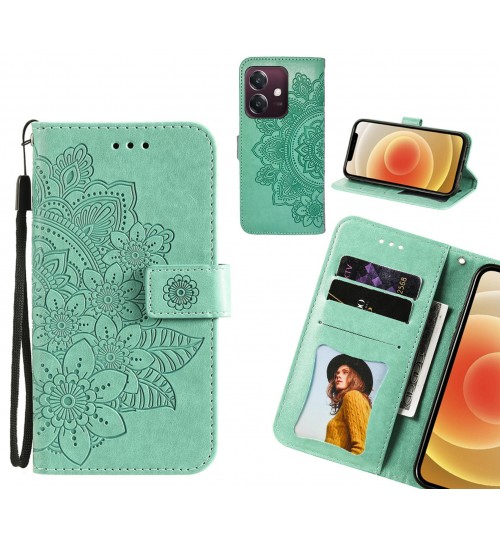 Oppo A3x Case Embossed Floral Leather Wallet Case - Green