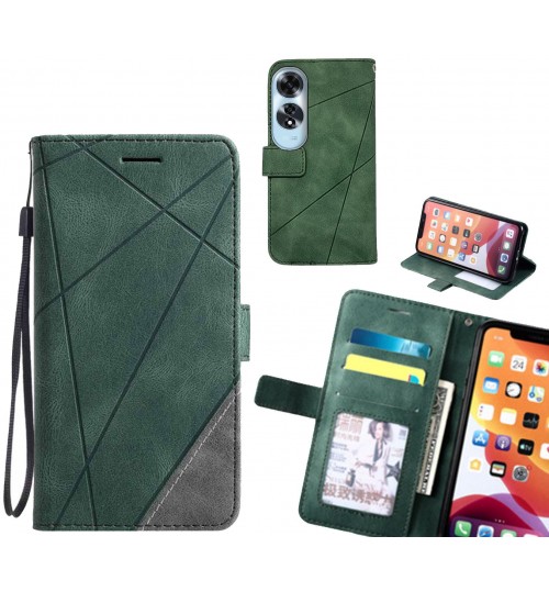 Oppo A60 Case Wallet Premium Denim Leather Cover - Green