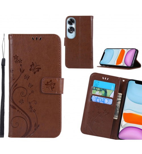 Oppo A60 Case Embossed Butterfly Wallet Leather Cover - Brown