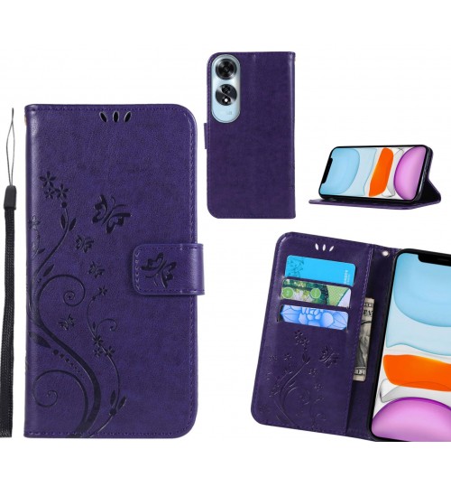 Oppo A60 Case Embossed Butterfly Wallet Leather Cover - Purple
