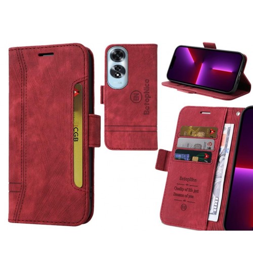 Oppo A60 Case Alcantara 4 Cards Wallet Case - Red