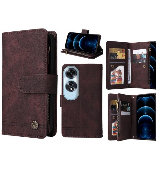 Oppo A60 Case 9 Card Slots Wallet Denim Leather Case - Brown