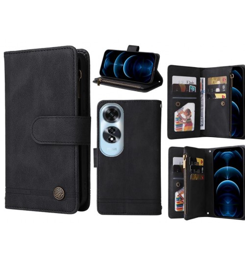 Oppo A60 Case 9 Card Slots Wallet Denim Leather Case - Black