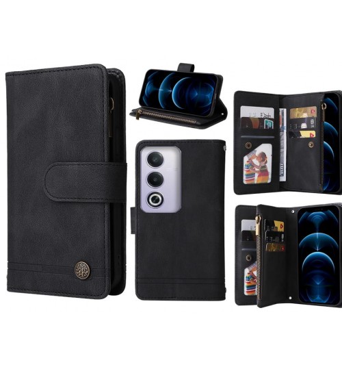 Oppo A3 Pro Case 9 Card Slots Wallet Denim Leather Case - Black