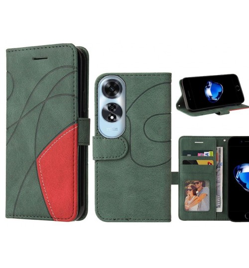 Oppo A60 Case Wallet Premium Denim Leather Cover - Green