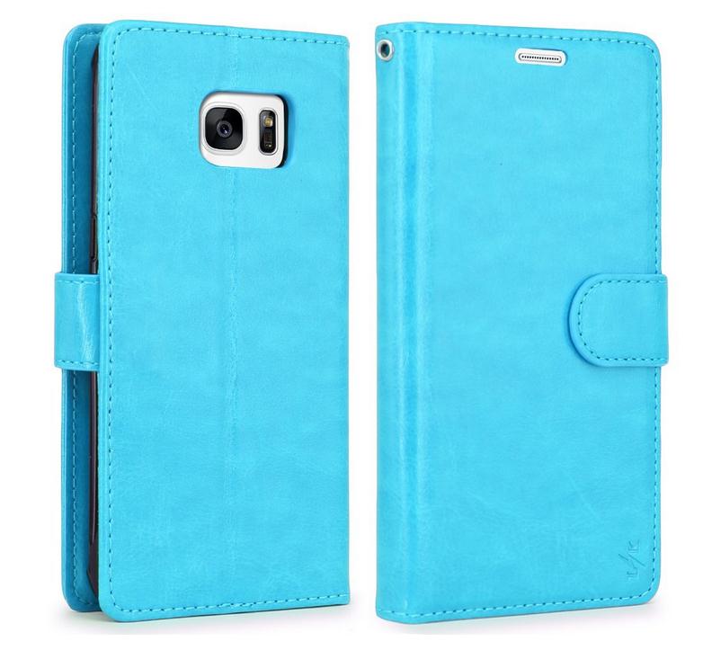 Galaxy S7 Vintage Fine Leather Wallet Case+combo - Blue