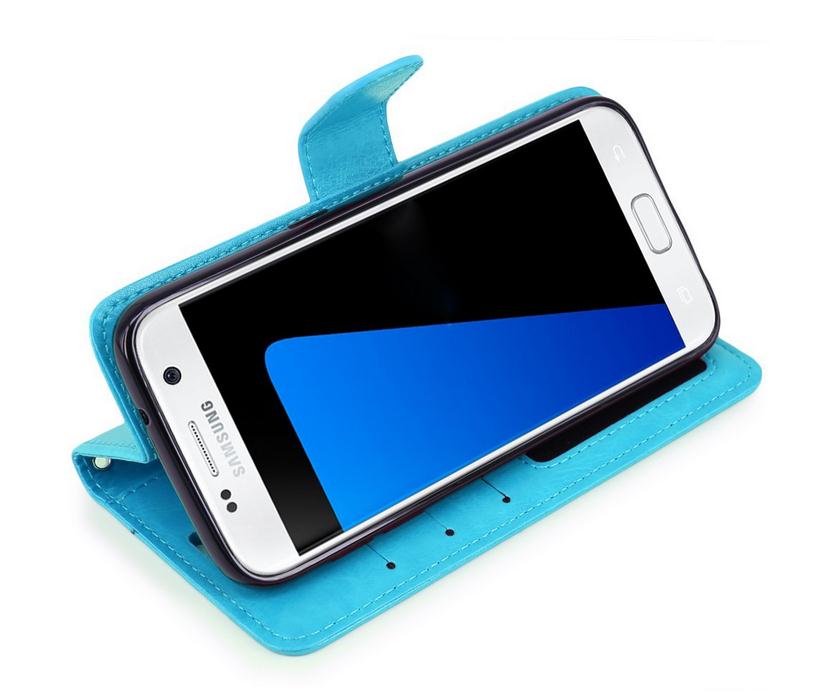 Galaxy S7 Vintage Fine Leather Wallet Case+combo - Blue