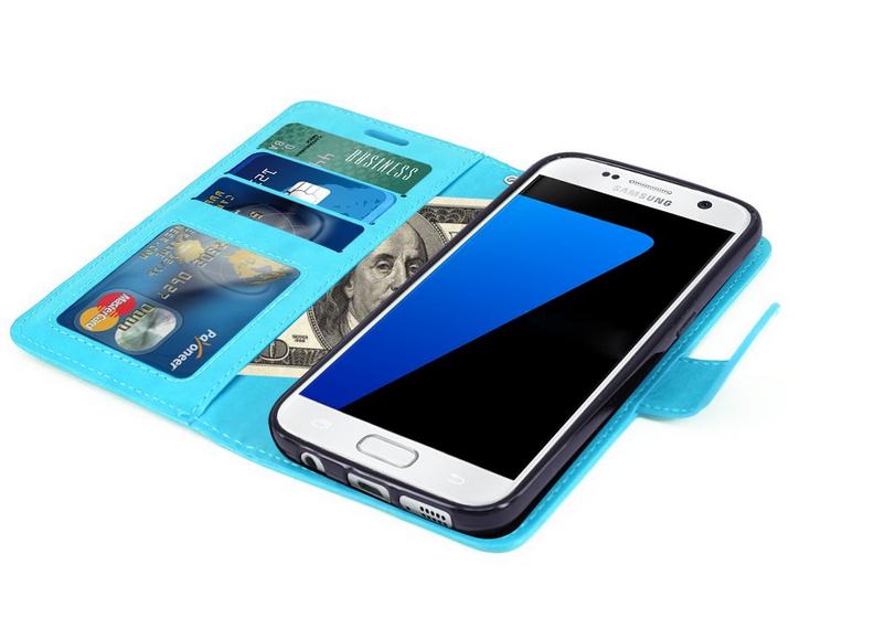 Galaxy S7 Vintage Fine Leather Wallet Case+combo - Blue