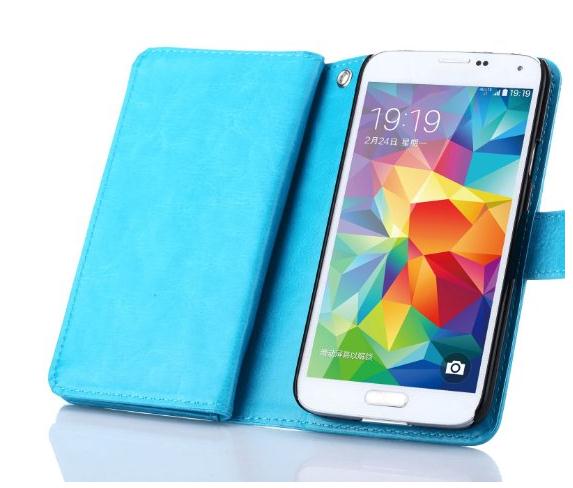 Galaxy S5 double wallet leather case detachable