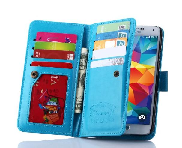 Galaxy S5 double wallet leather case detachable