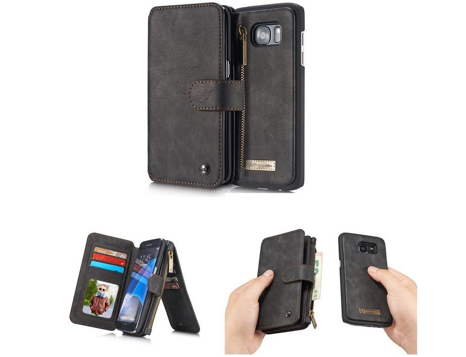 Galaxy S7 double wallet leather case detachable