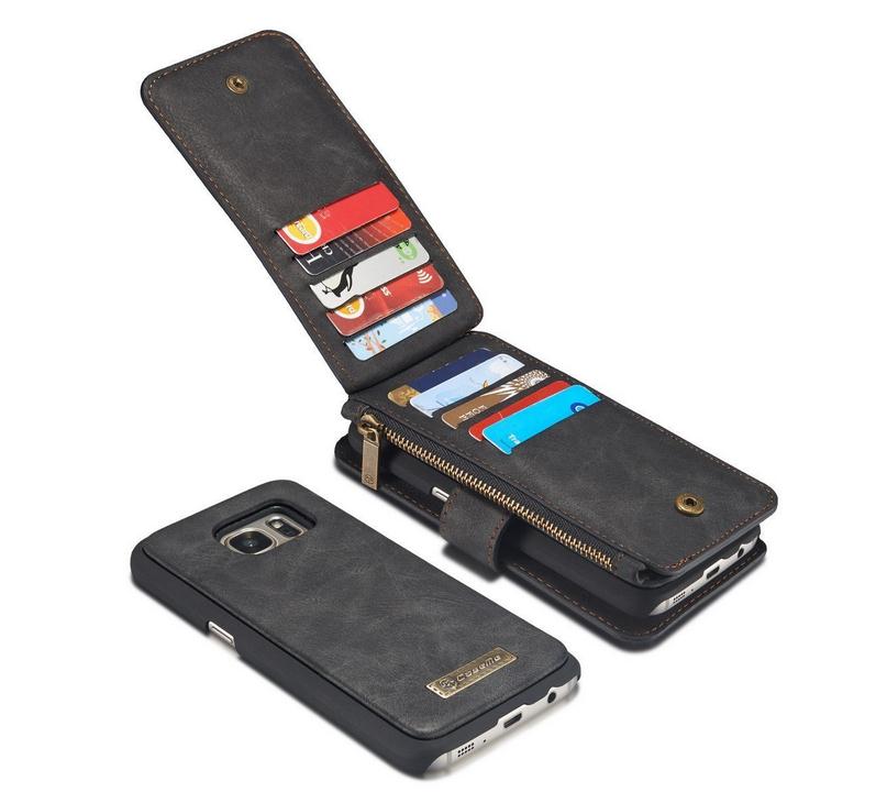 Galaxy S7 double wallet leather case detachable