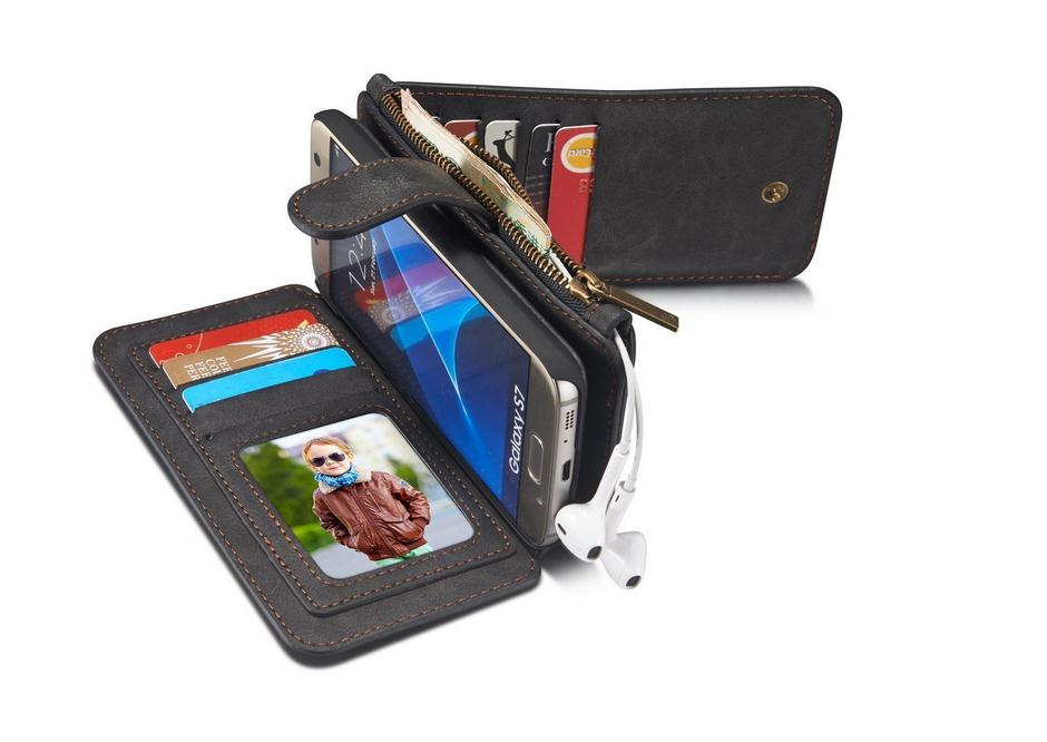 Galaxy S7 double wallet leather case detachable