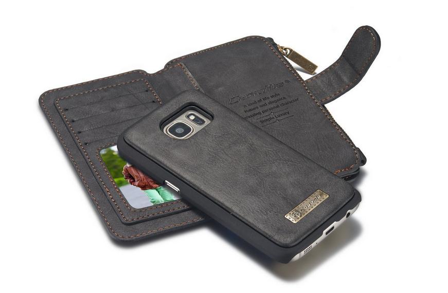 Galaxy S7 double wallet leather case detachable