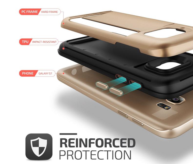 Galaxy S7 impact proof hybrid case card clip