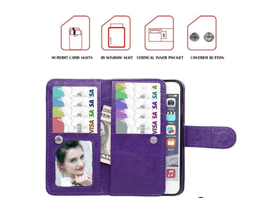Iphone 6 6s plus detachable wallet leather case
